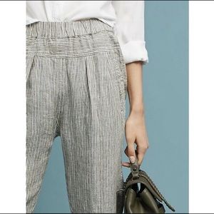 Anthropologie High Rise Linen Pants Womens Large Stretch Waist Pockets Stripes